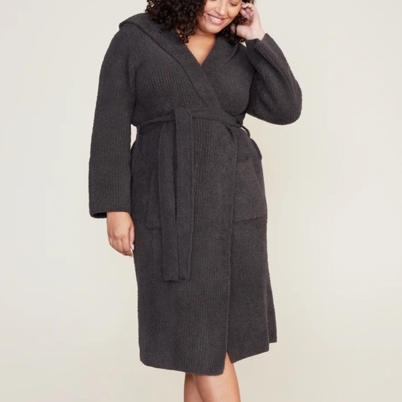 Barefoot Dreams Other - Barefoot Dreams CozyChic Ribbed Hooded Robe Size 1 Carbon Grey BDUCC20869